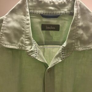 Neiman Marcus Mint Green Linen Collared Shirt